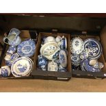 Three boxes of blue and white china