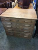 Oak six drawer plan chest, 87cm high, 94.5cm wide x 68.5cm deep