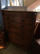 Mahogany bowfront chest of six drawers, 123cm x 57cm x 136cm