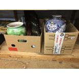 Two boxes including collectable spoons, Oriental vases etc.