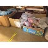 Four boxes of as new mats, novelties etc.