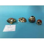Four Royal Crown Derby paperweights with gold stoppers
