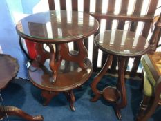 Pair of modern mahogany occasional tables and a matching plant stand