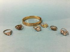 A plated bangle, a 9ct ring etc.