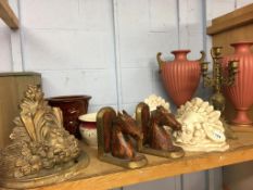 Pair of vases, resin corbels, brass candelabra etc.