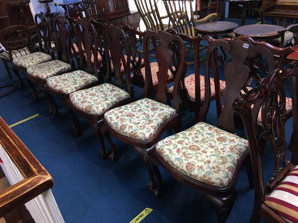 Set of six reproduction mahogany dining chairs