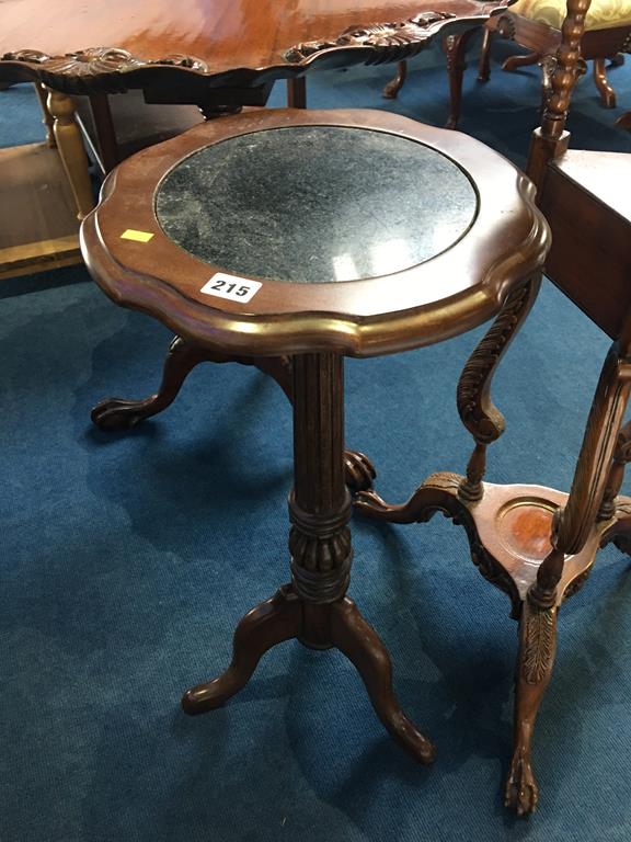 Mahogany plant stand, with inset marble top