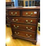 Small reproduction mahogany chest of five drawers, 56cm x 32cm x 68cm