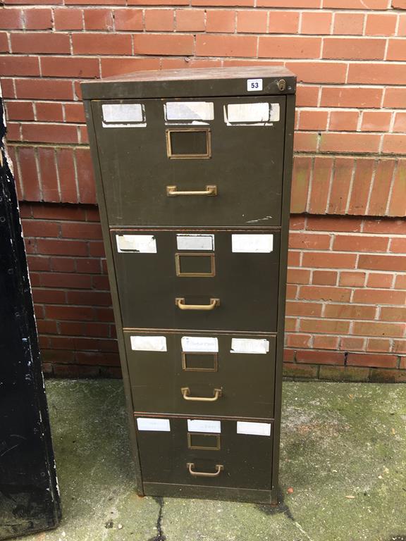 Green tin filing cabinet