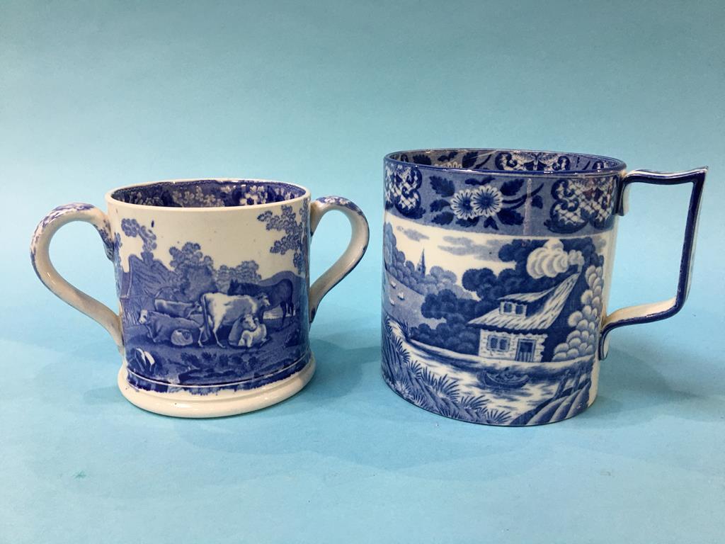 Pair of Royal Crown Derby salts, a Loving cup and a transfer print tankard - Image 2 of 4