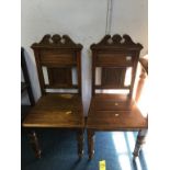 Pair of oak hall chairs