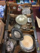 Three trays of assorted silver plate etc.