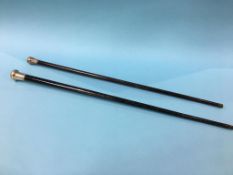 Two silver top walking canes