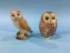 Beswick owl and a Royal Crown Derby owl paperweight (with gold stoppers)