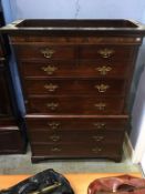 Mahogany chest on chest, 121cm wide x 56cm deep x 175cm high