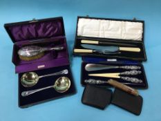 Silver brush, gilt EPNS spoons etc.