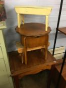 Oak table, two stools and a work box