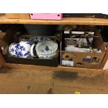 Shelf of assorted, including blue and white china