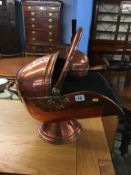 Copper coal scuttle and shovel