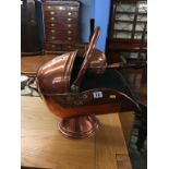 Copper coal scuttle and shovel