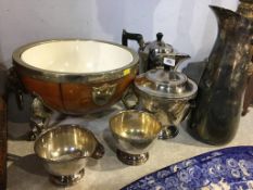 Plated tea set, water jug and a bowl