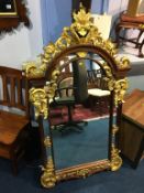 Large reproduction walnut mirror, 76cm x 141cm