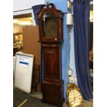 Mahogany long case clock, with swan neck pediment, eight day movement, painted dial, signed George