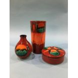 Two Poole vases and a lidded pot