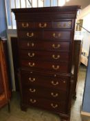 Reproduction mahogany chest on chest, 95cm wide x 178cm high