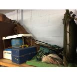 Shelf of assorted, camping equipment