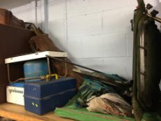 Shelf of assorted, camping equipment