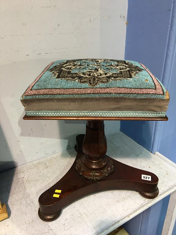 Victorian stool, with upholstered beadwork seat