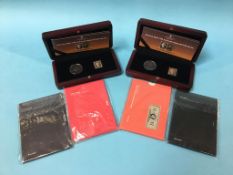 Cased Penny Black 170th anniversary stamp and coin sets, two stamp ingot collections, a Jubilee