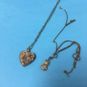 A 9ct chain and locket, 9ct bracelet and charm, 7 grams etc.