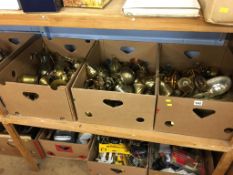 Three boxes of brassware