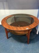 Coffee table with inset glass top, 84cm diameter