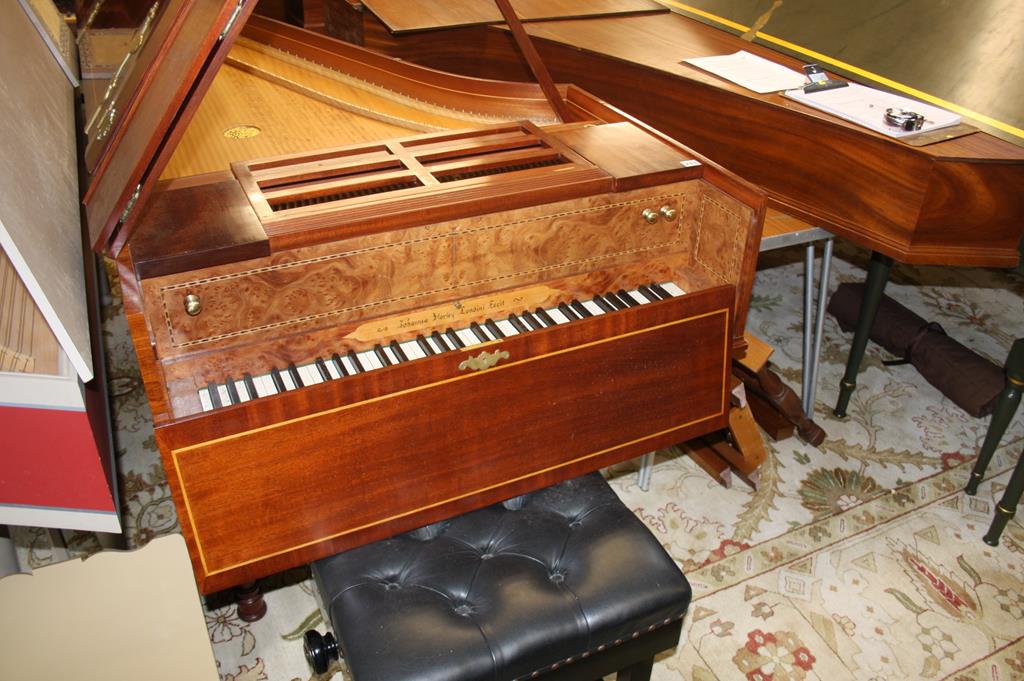 A Johannes Morley 'Londini Fecit' Harpsichord, the outer mahogany case with fruitwood stringing - Image 2 of 11