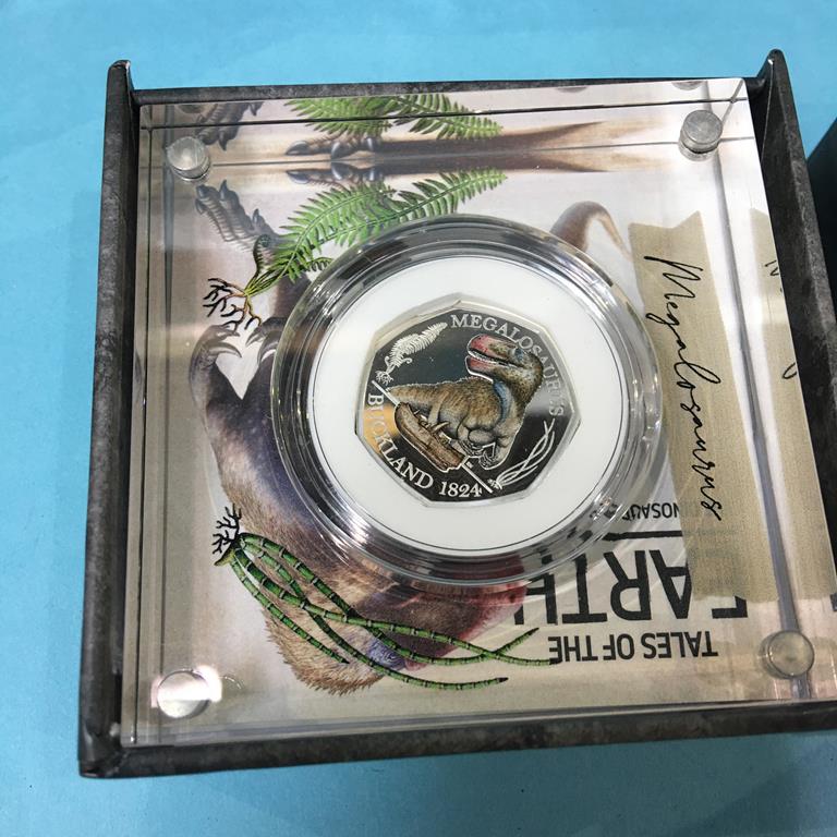 Six boxed Dinosauria collection silver proof coins - Image 2 of 4