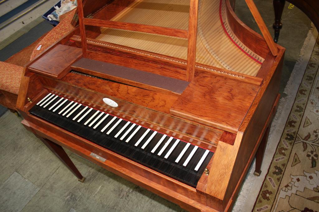 A piano by Dennis Woolley Dent (dated 1994), in a walnut case, supported on square tapering legs. - Image 3 of 9