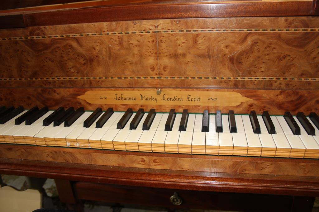 A Johannes Morley 'Londini Fecit' Harpsichord, the outer mahogany case with fruitwood stringing