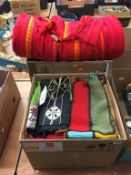 Two boxes of assorted fabric/linen