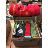 Two boxes of assorted fabric/linen