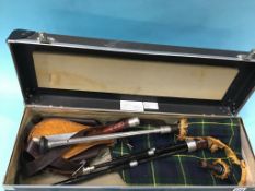 A cased set of Northumbrian pipes