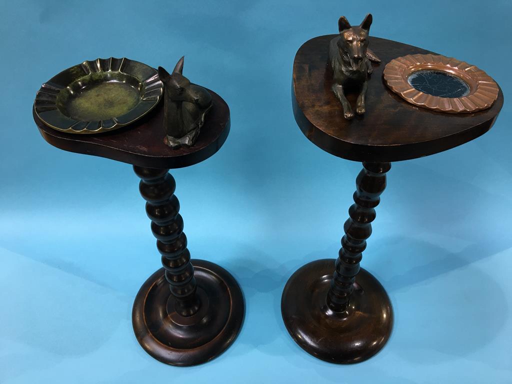 Two turned wood ashtray stands, each surmounted with a dog on one and a fawn on the other - Image 2 of 4