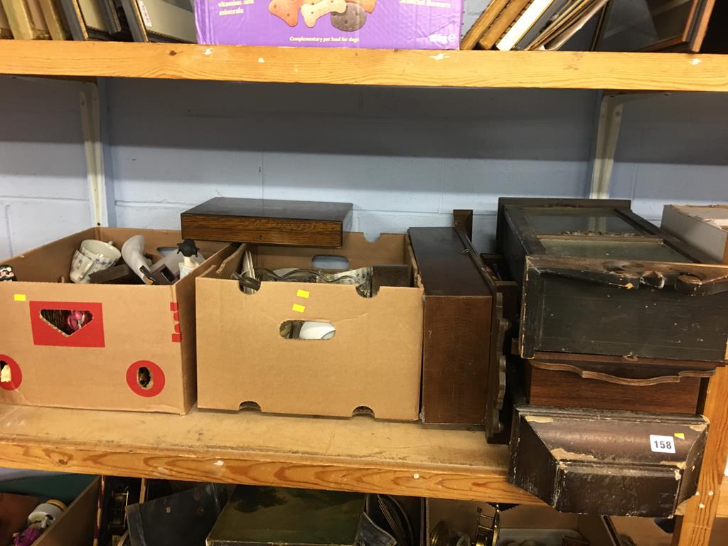 Two boxes of assorted and four wall clocks