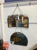 Two frameless Art Deco mirrors