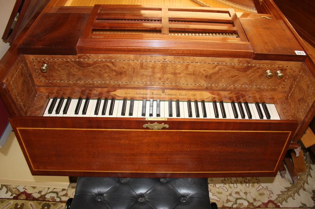 A Johannes Morley 'Londini Fecit' Harpsichord, the outer mahogany case with fruitwood stringing - Image 4 of 11