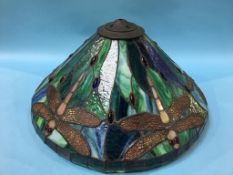 A Tiffany style ceiling light shade, decorated with dragon flies, 52cm diameter