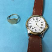 A Gentleman's Rotary wristwatch and a 9ct ring, 2.7g