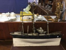 A scratch built model of a Schooner with three masts and rigging, circa 1920's - 1930's, 97cm